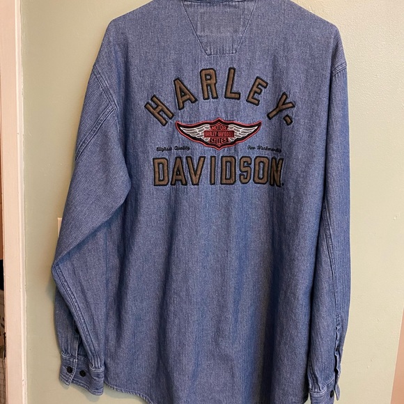 EUC VINTAGE HARLEY-DAVIDSON DENIM BUTTON DOWN SHIRT - Picture 11 of 13